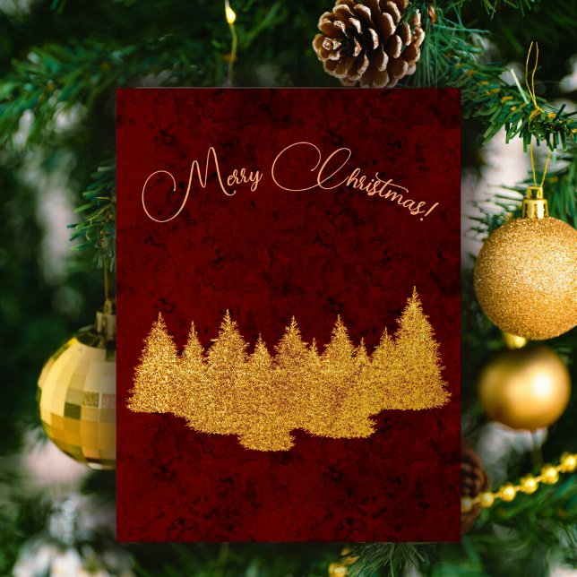 Merry Christmas - minimalist - golden fir trees Foil Holiday Card (Creator Uploaded)