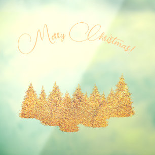 Merry Christmas - minimalist - golden fir trees Window Cling