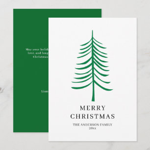 Merry Christmas Minimalist Green Modern Tree  Holiday Card