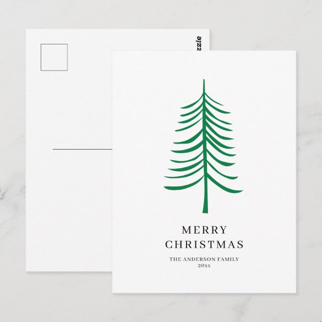 Merry Christmas Minimalist Green Modern Tree  Postcard (Front/Back)