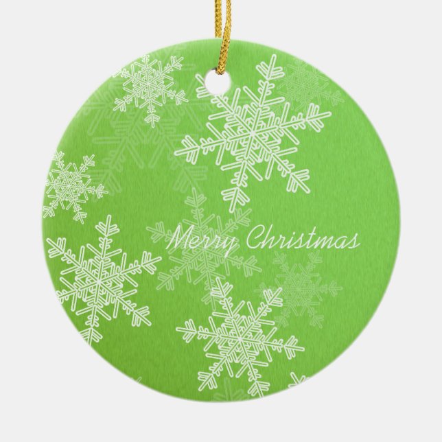 Merry Christmas Minimalist Green Snowflakes  Ceramic Ornament (Front)