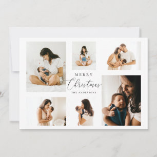 Merry Christmas Minimalist Modern Multi Photo Holiday Card