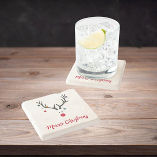 Merry Christmas minimalist modern reindeer Stone Coaster