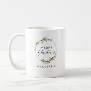 Merry Christmas Minimalist Name Wreath Coffee Mug
