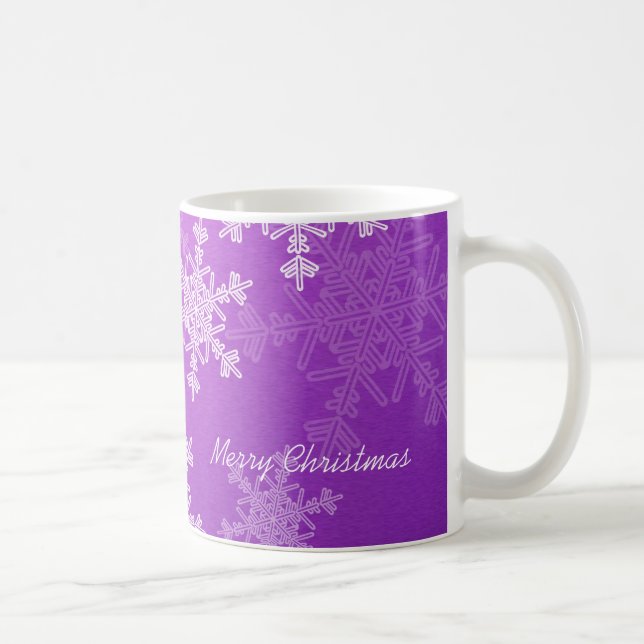 Merry Christmas Minimalist Purple Snowflakes  Coffee Mug (Right)