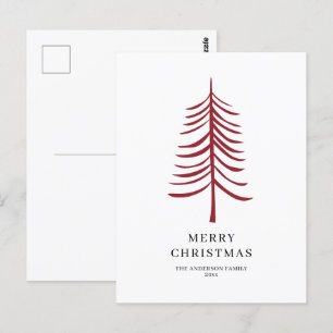 Merry Christmas Minimalist Red Modern Tree  Postcard