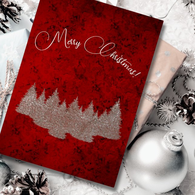Merry Christmas - minimalist - silver fir trees Foil Holiday Card (Creator Uploaded)