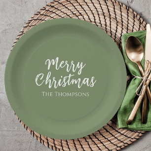 Merry Christmas Minimalist Simple Red Calligraphy Paper Plate