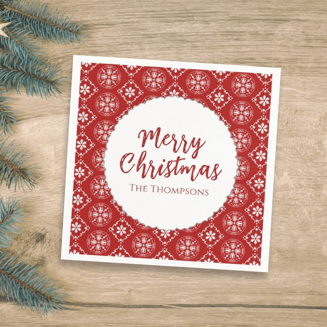 Merry Christmas Minimalist Simple Snowflake Red Napkin (Creator Uploaded)