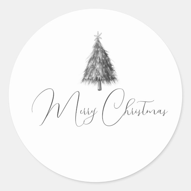 Merry Christmas minimalist sketch tree Classic Round Sticker (Front)