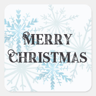 Merry Christmas Minimalist Snowflake Light Blue Square Sticker