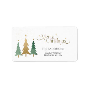 Merry Christmas Minimalist Watercolor Pine Trees Label