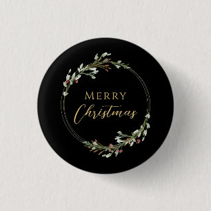 Merry Christmas Minimalist Wreath Black 1 Inch Round Button