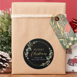 Merry Christmas Minimalist Wreath Classic Round Sticker
