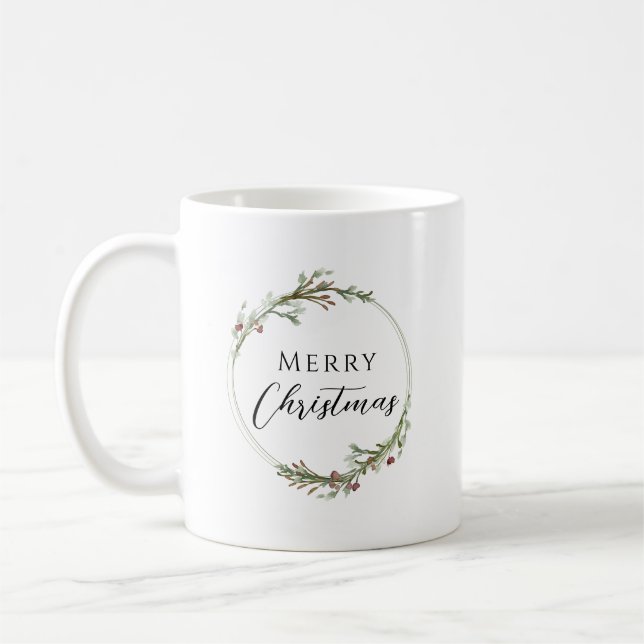 Merry Christmas Minimalist Wreath Coffee Mug (Left)