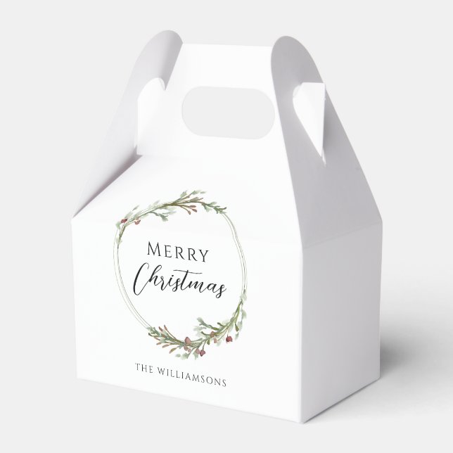 Merry Christmas Minimalist Wreath Favor Box (Front Side)