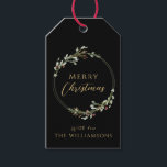 Merry Christmas Minimalist Wreath Gift Tags<br><div class="desc">Gift tags featuring a minimalist watercolor wreath with red floral and green foliage accents. This elegant wreath frames the greeting "Merry Christmas".  Easy to personalize with your family name.</div>