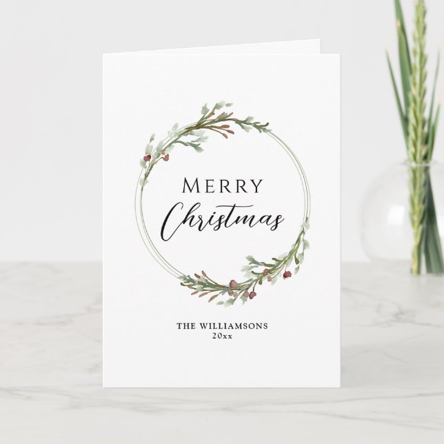 Merry Christmas Minimalist Wreath Holiday Card (Front)