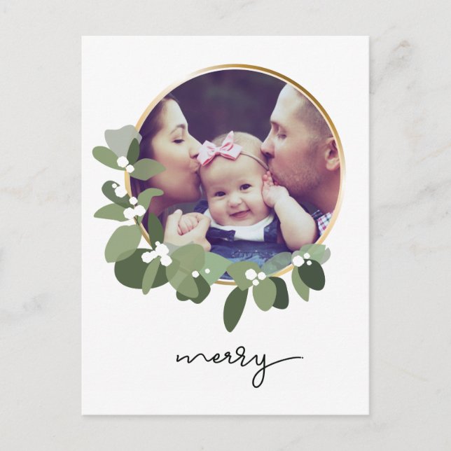 Merry Christmas Minimalist Wreath Photo Postcard (Front)