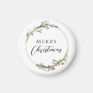 Merry Christmas Minimalist Wreath White Magnet