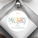 Merry Christmas Minimalistic To From Gift Simple  Classic Round Sticker<br><div class="desc">This design may be personalized by choosing the Edit Design option. You may also transfer onto other items. Contact me at colorflowcreations@gmail.com or use the chat option at the top of the page if you wish to have this design on another product or need assistance. See more of my designs...</div>