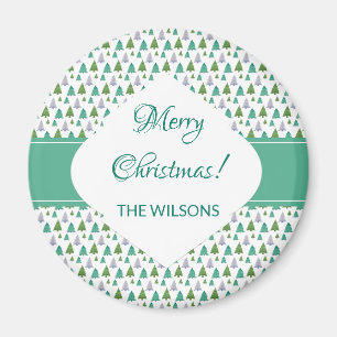 Merry Christmas Mint Green Watercolor Tree Magnet