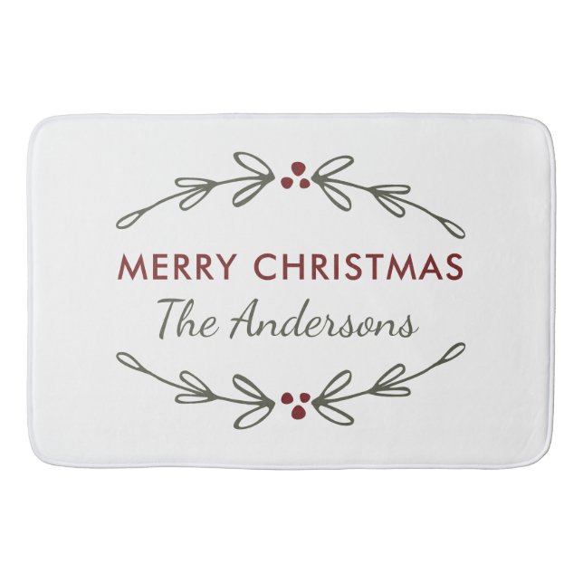 Merry Christmas Mistletoe and Berries Bath Mat  (Front)