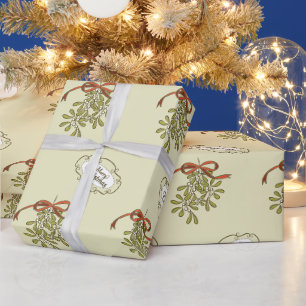 Merry Christmas Mistletoe Calligraphy Green Wrapping Paper