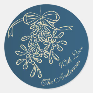 Merry Christmas Mistletoe Calligraphy Greeting  Classic Round Sticker
