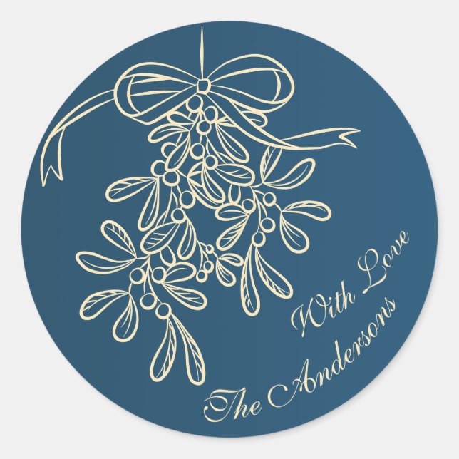 Merry Christmas Mistletoe Calligraphy Greeting  Classic Round Sticker (Front)