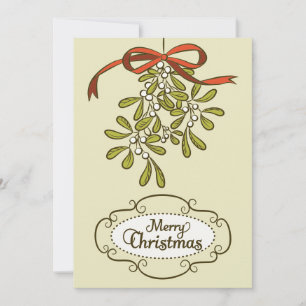 Merry Christmas Mistletoe Calligraphy Vintage Holiday Card
