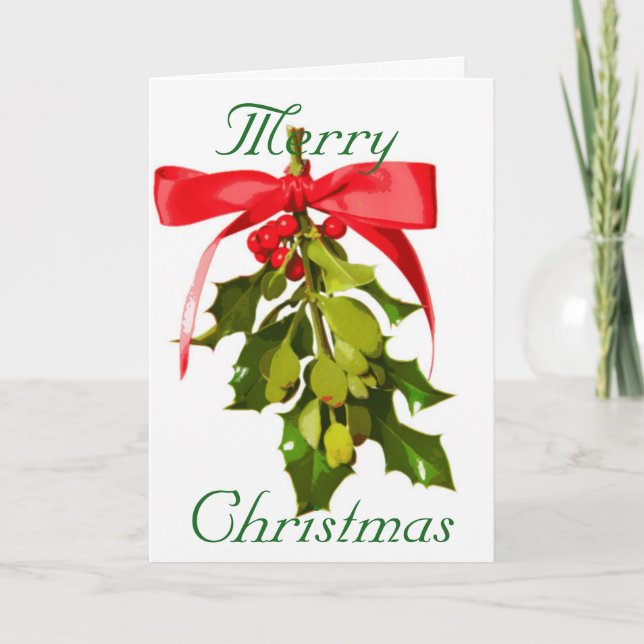 Merry Christmas mistletoe design Holiday Card (Front)