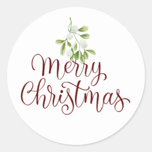 Merry Christmas Mistletoe Elegant Script Classic Round Sticker