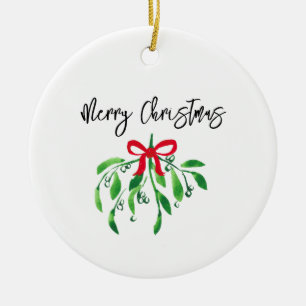 Merry Christmas Mistletoe Festive Kiss Me Fun Ceramic Ornament