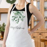 Merry Christmas Mistletoe Greenery  Apron<br><div class="desc">This Christmas apron is decorated with watercolor mistletoe and Merry Christmas in stylish typography.
Easily customizable.
Because we create our artwork you won't find this exact image from other designers.
Original Watercolor © Michele Davies.</div>