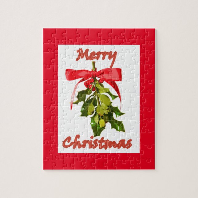 merry christmas mistletoe jigsaw puzzle (Vertical)