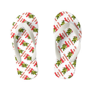 merry christmas mistletoe kid's flip flops