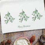 Merry Christmas Mistletoe Kitchen Towel<br><div class="desc">This Merry Christmas kitchen towel is decorated with watercolor mistletoe foliage and berries.
Easily customizable.
Use the Design Tool to change the text size,  style,  or colour.
As we create our artwork you won't find this exact image from other designers.
Original Watercolor © Michele Davies.</div>