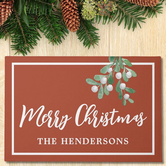 Merry Christmas Mistletoe Rust Welcome Doormat (Creator Uploaded)
