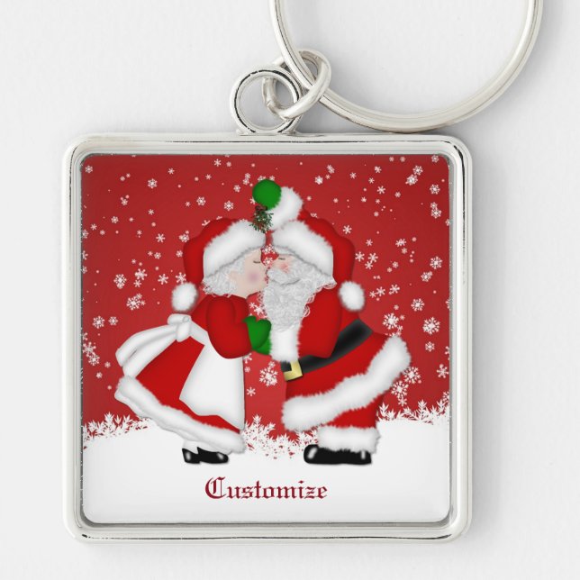 Merry Christmas Mistletoe Santa  Keychain (Front)