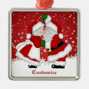 Merry Christmas Mistletoe Santa Napkins Metal Ornament