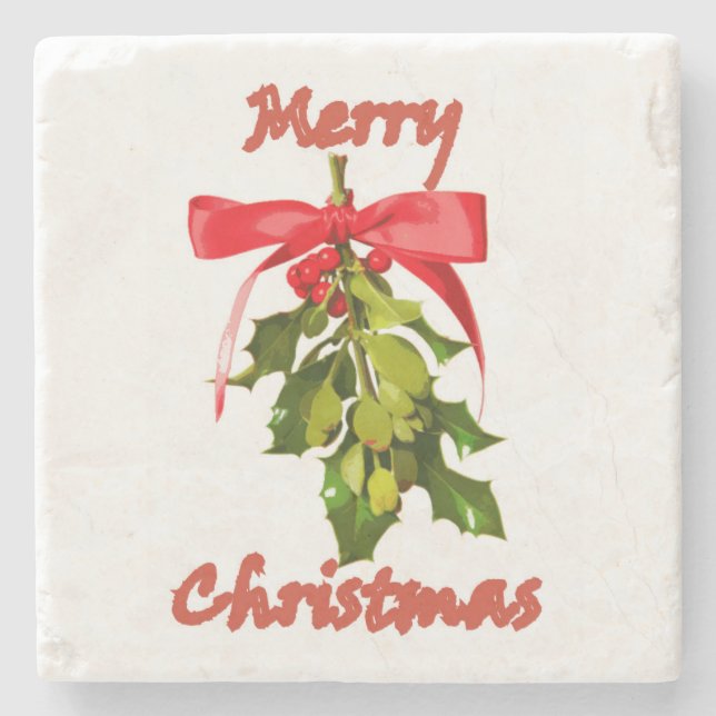 merry christmas mistletoe stone coaster (Front)