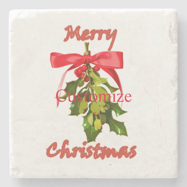 Merry Christmas mistletoe Stone Coaster (Front)