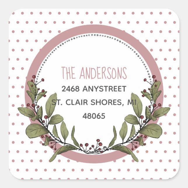 Merry Christmas Mistletoe Wreath  Return Address Square Sticker (Front)
