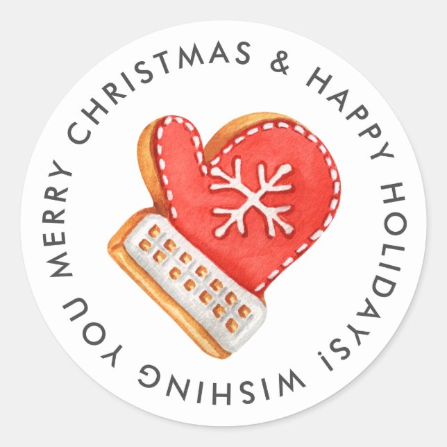 Merry Christmas Mitten Sugar Cookie Custom Classic Round Sticker (Front)