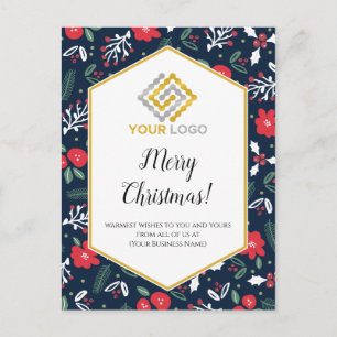 Merry Christmas Mod Flowers Logo Business Postcard