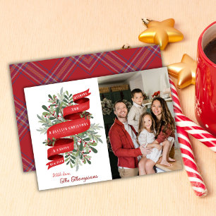 Merry Christmas modern 1 family photo cute simple Holiday Card