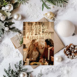 Merry Christmas Modern 2 Family Photo Gold Foil Holiday Card<br><div class="desc">Elegance in Every Detail: Personalized Christmas Card with Real Gold Foil Elevate your holiday greetings with our Personalized Christmas Card, a masterpiece of modern elegance. Featuring your cherished family photo on the front, along with the prominent greeting "Merry Christmas" in real gold foil, your family name, and the year, this...</div>