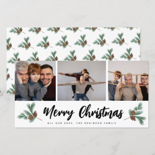 Merry Christmas Modern 3 Photo Collage  Holiday Card