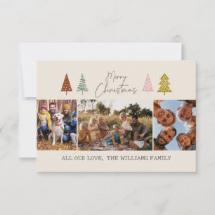 Merry Christmas Modern 3 PhotoCollage Holiday Card